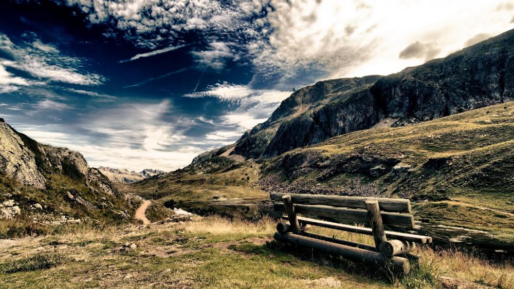 Bench on the mountain wallpaper