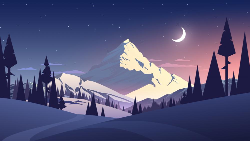 Winter landscape minimalist digital art wallpaper