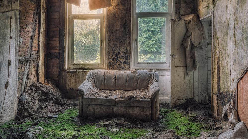 Abandoned living room wallpaper