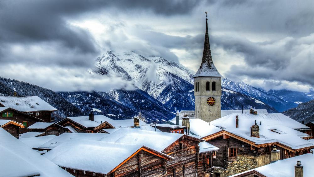 Mountain village in Switzerland wallpaper