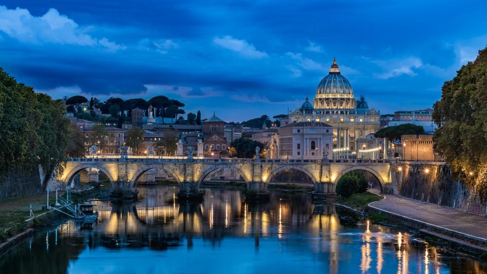 St. Angelo Bridge over the Tiber and the Saint Peter Basilica wallpaper