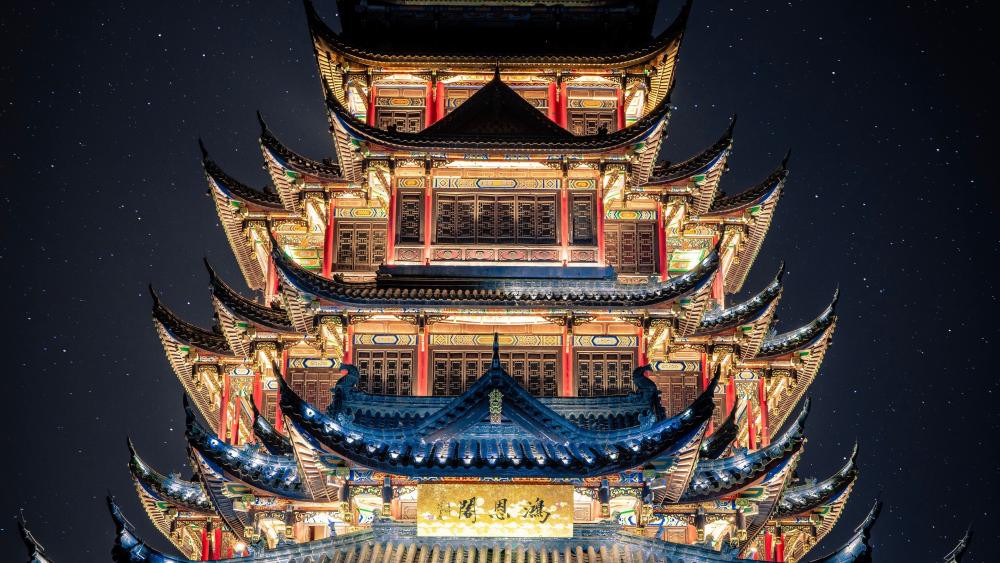 Pagoda under the starry sky wallpaper