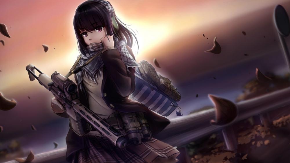 Girl with gun anime art wallpaper