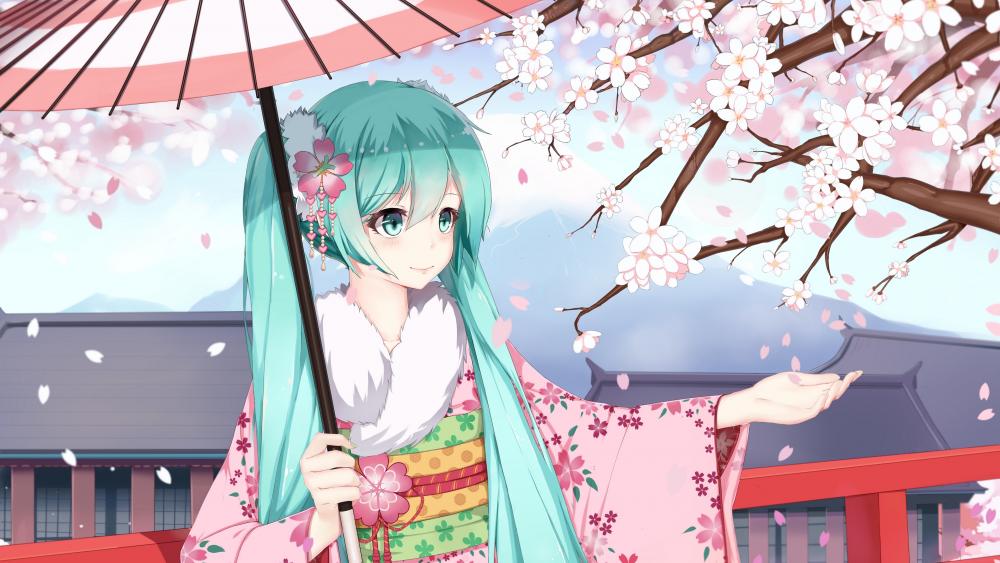 Hatsune Miku in Springtime Bloom wallpaper