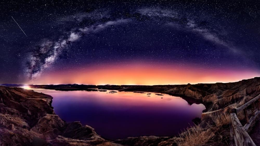 Milky way above the lake wallpaper