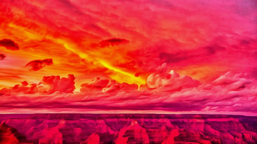 Red canyon digital painting art wallpaper