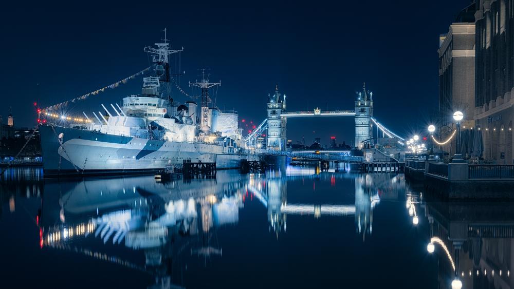 Naval ship on the Thames wallpaper