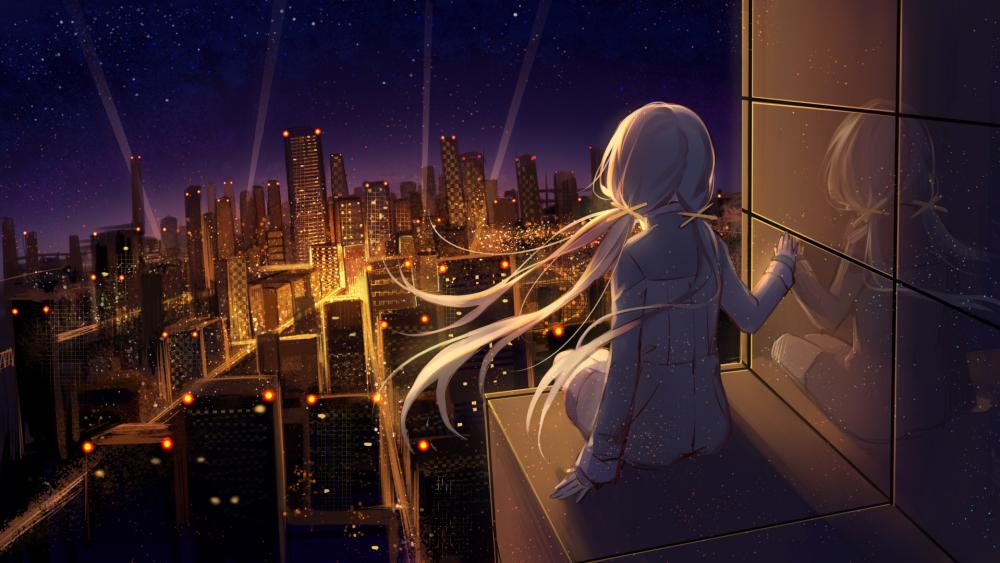 Alone above the city wallpaper