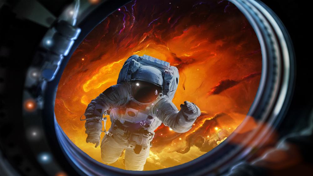 Astronaut Gazing into the Cosmic Inferno wallpaper