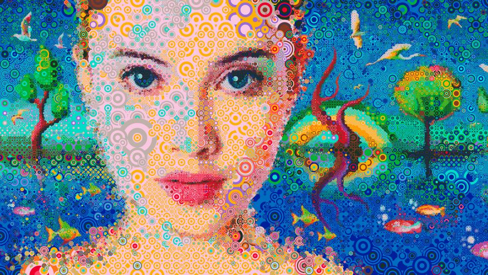 Abstract collage woman face mosaic art wallpaper