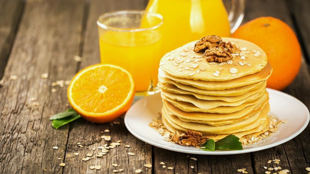 American pancakes with orange juice wallpaper