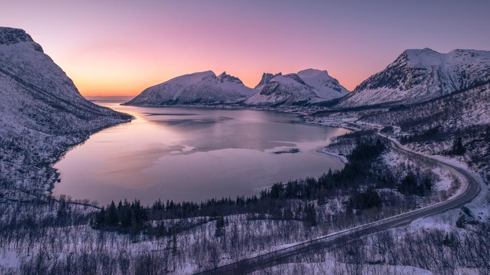 Bergsbotn viewpoint at wintertime, Norway wallpaper