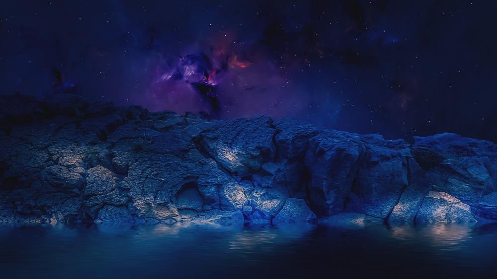 Mystical Night by the Rocky Shores wallpaper