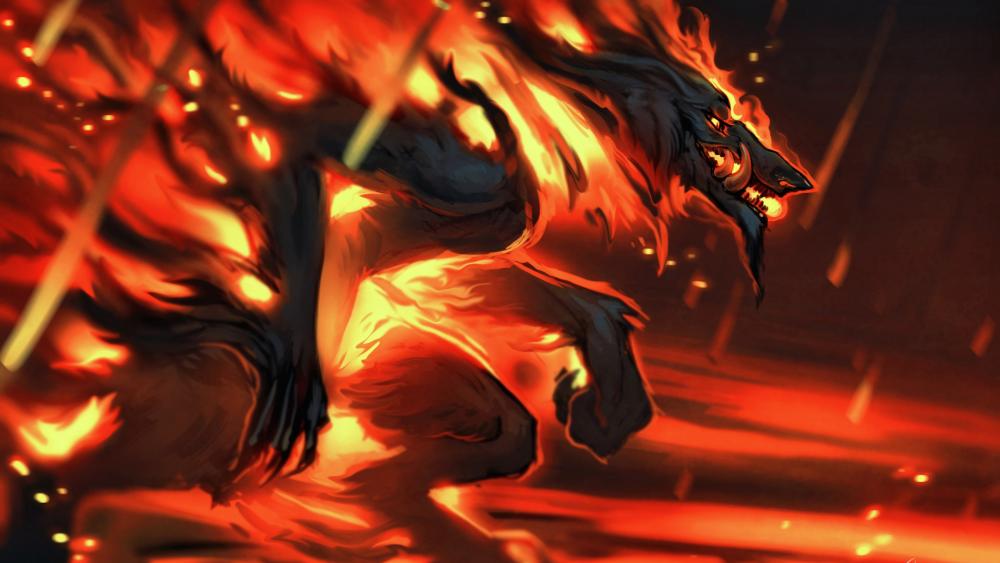Flaming werewolf wallpaper