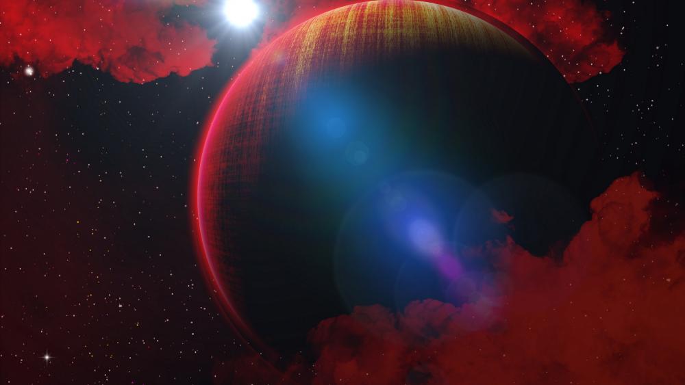 Fantasy planet with red clouds wallpaper