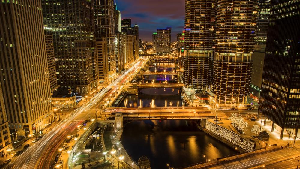 Chicago skyline at night wallpaper