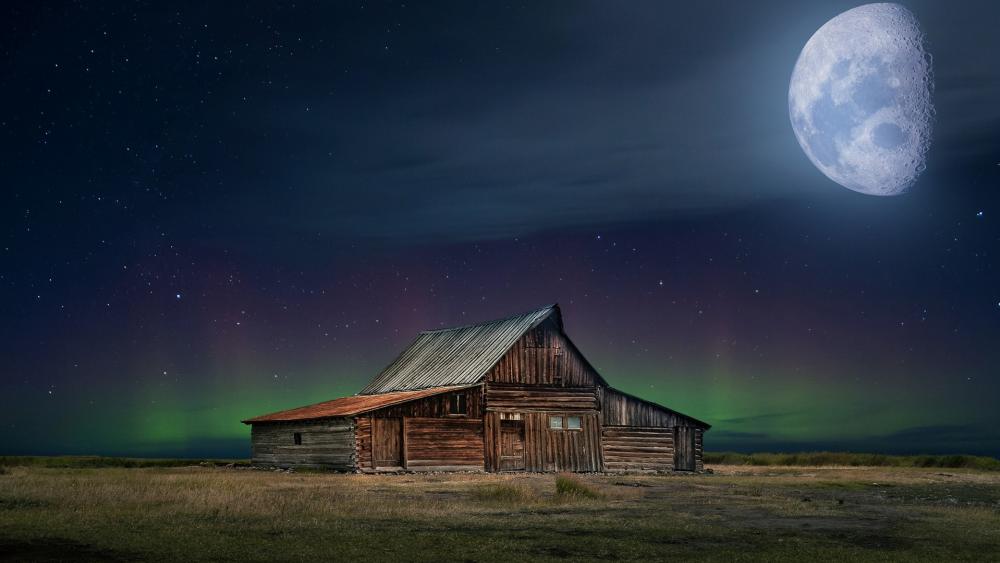 Barn in the moonlight wallpaper