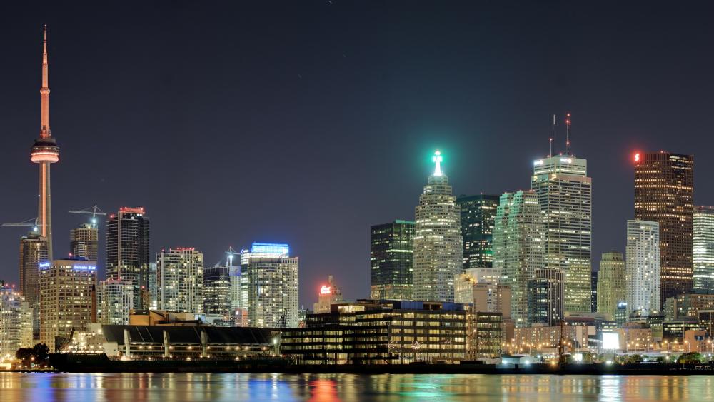 Panoramic View of the Toronto Skyline at Night wallpaper