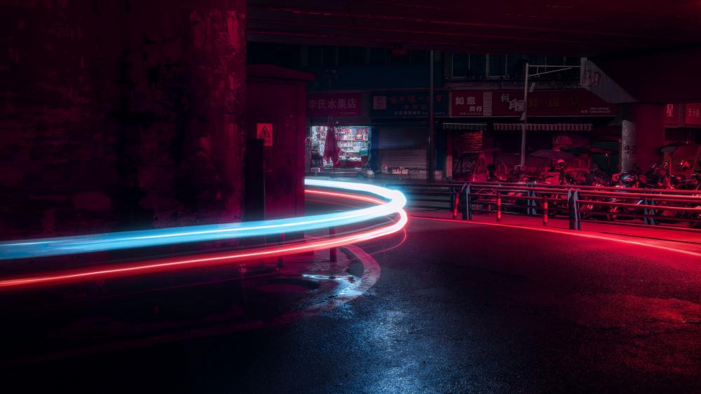 Curving light trails wallpaper