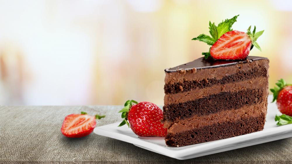 Chocolate cake with strawberry wallpaper