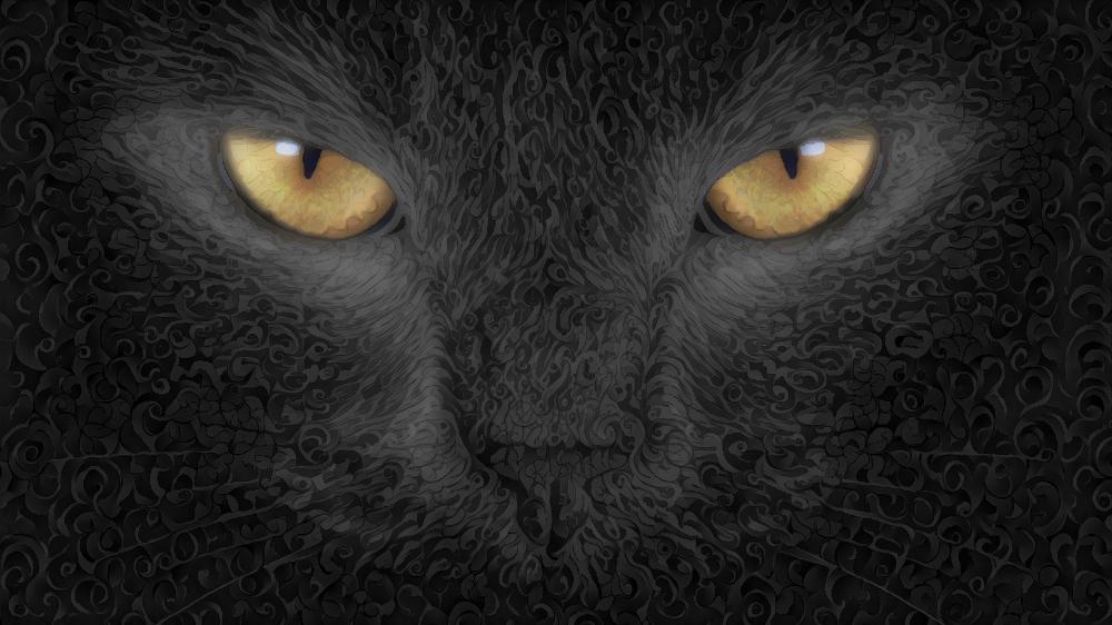 Black cat digital art wallpaper