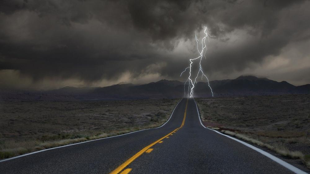 Electrifying Journey on a Stormy Road wallpaper