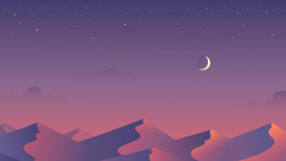 Purple night in the desert - minimalistic digital art wallpaper