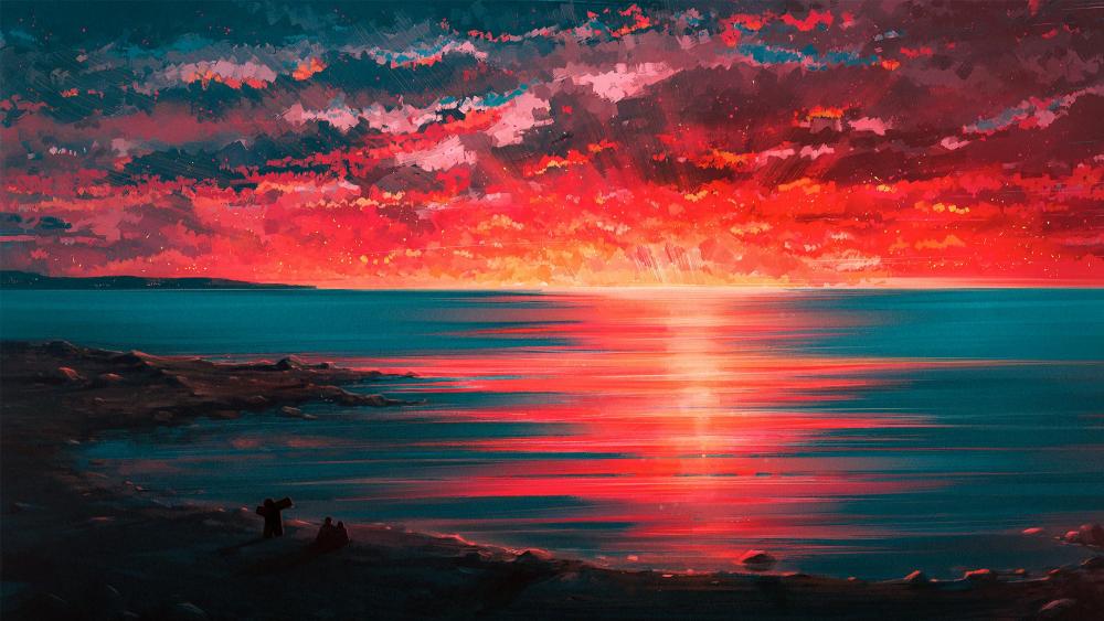 Fantasy sunset from the beach wallpaper