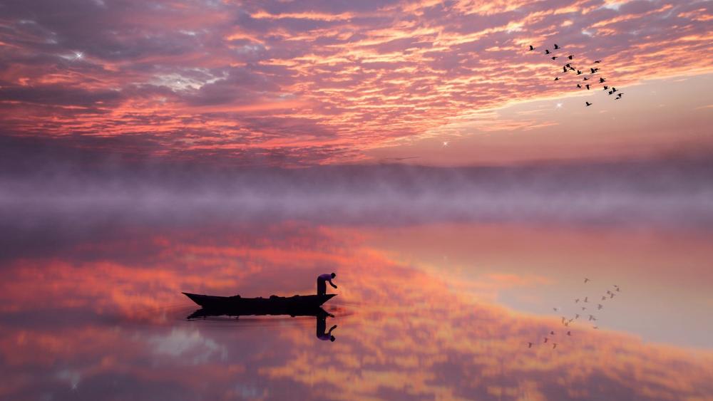 Fisherman at dawn wallpaper