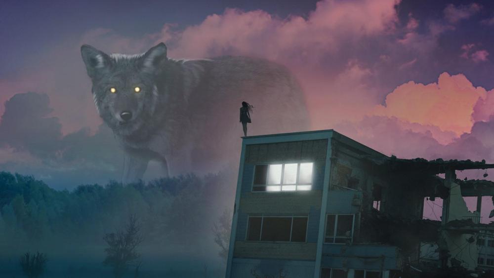 Giant fantasy wolf wallpaper