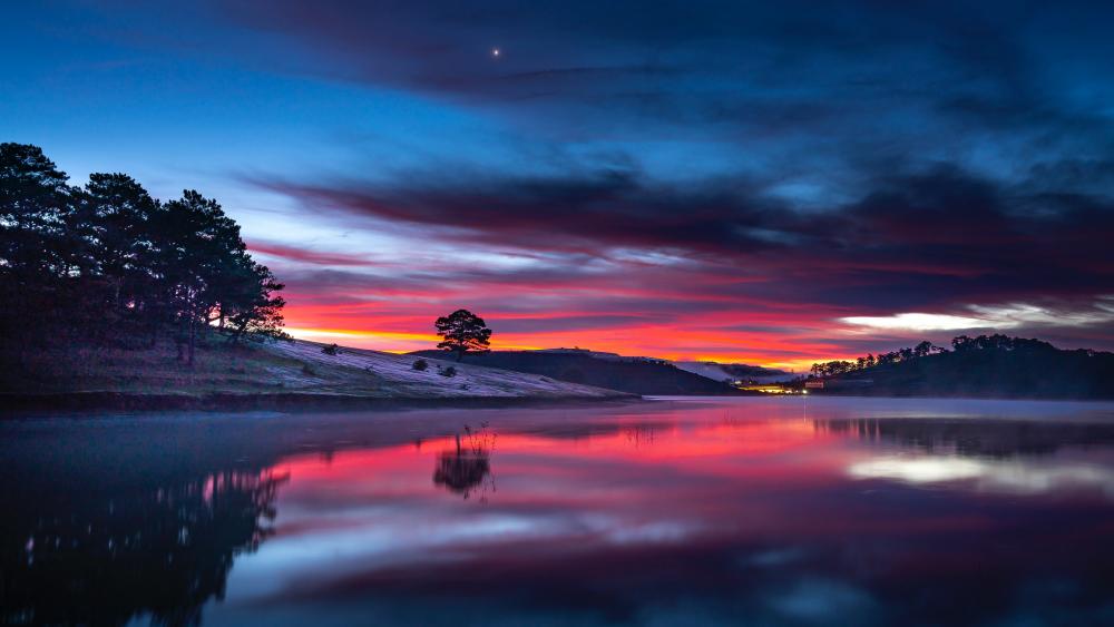 Twilight Hues Reflected in Serene Lake wallpaper