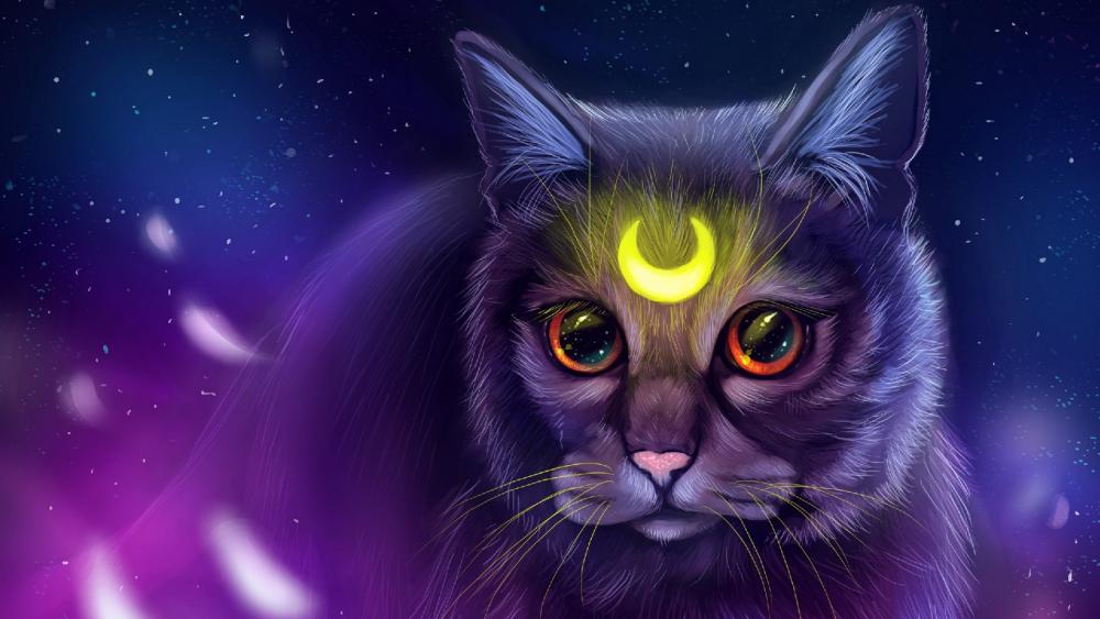 Mystical Moonlit Feline wallpaper