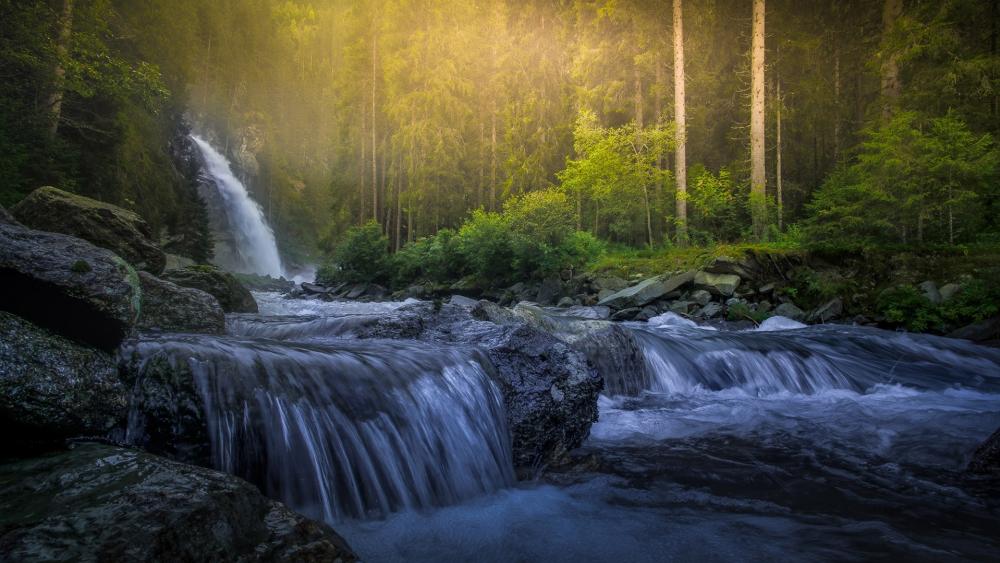 Enchanted Forest Waterfall Oasis wallpaper