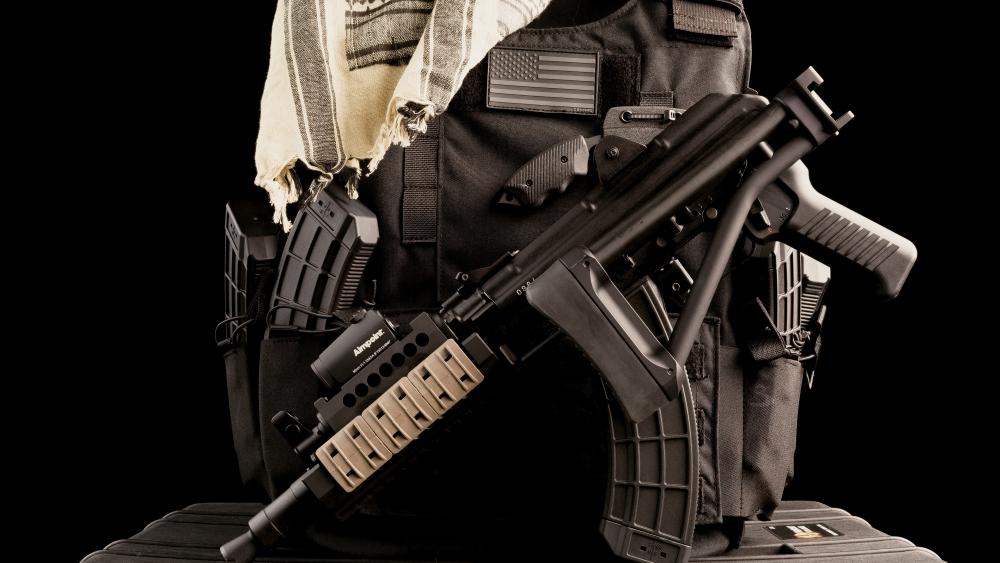 Tactical Gear and Firepower Display wallpaper