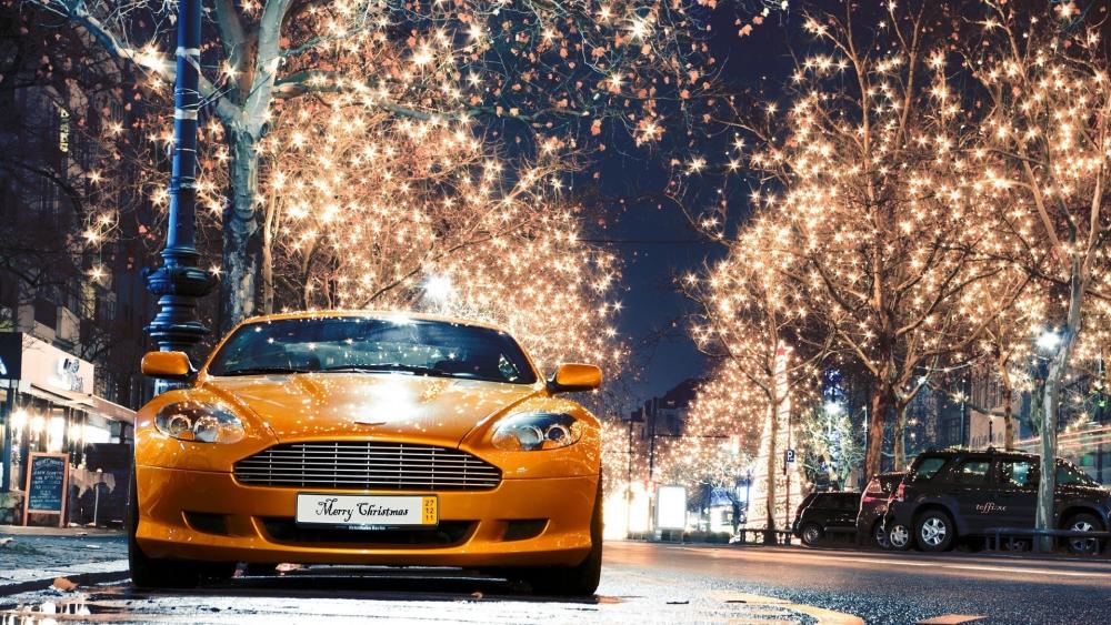Aston Martin in the christmas lights wallpaper