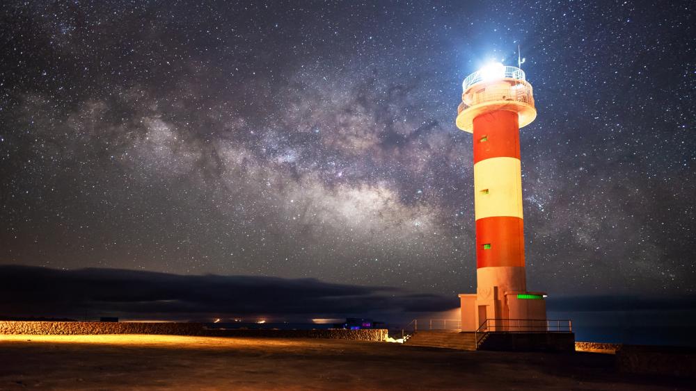 Lighthouse in Starry Sky wallpaper