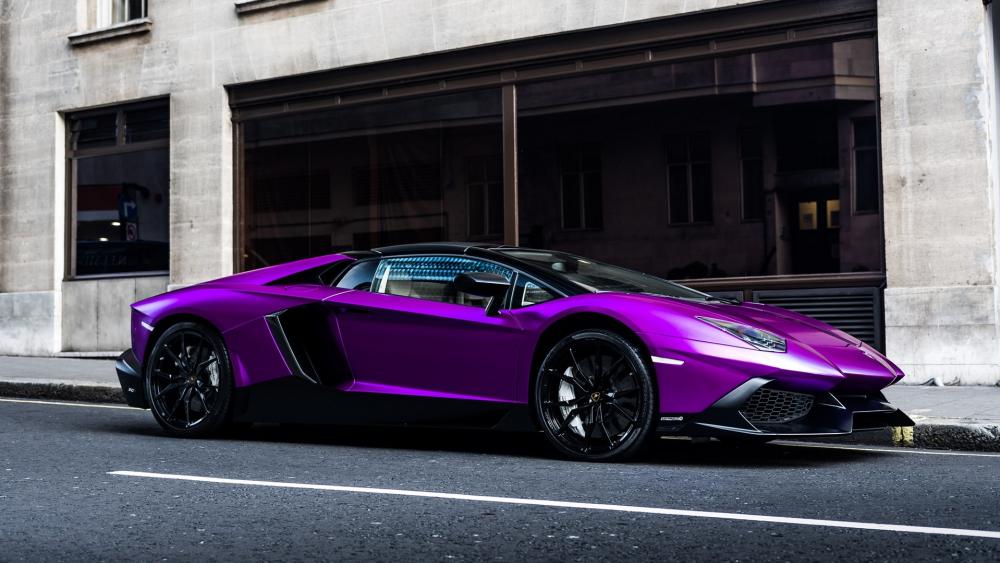 Striking Purple Supercar on City Street wallpaper