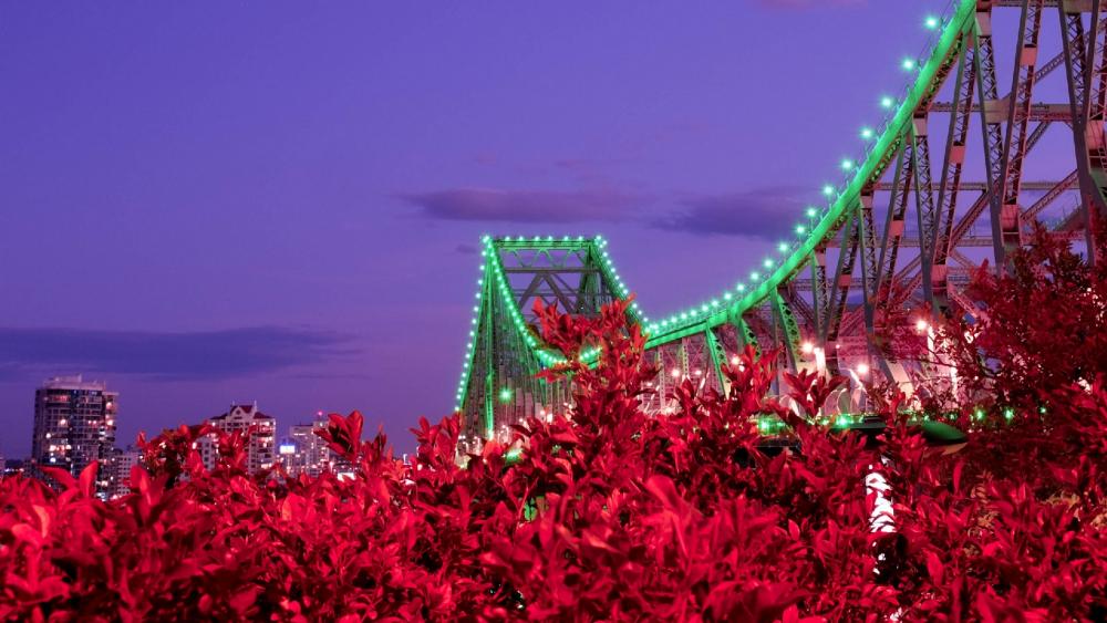 Vibrant City Bridge Under Twilight Sky wallpaper