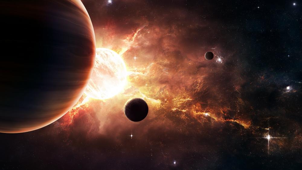 Cosmic Planetary Alignment in Deep Space wallpaper