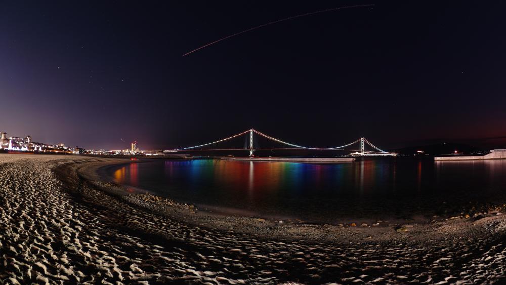 Mesmerizing Nightscape of a City Bridge wallpaper