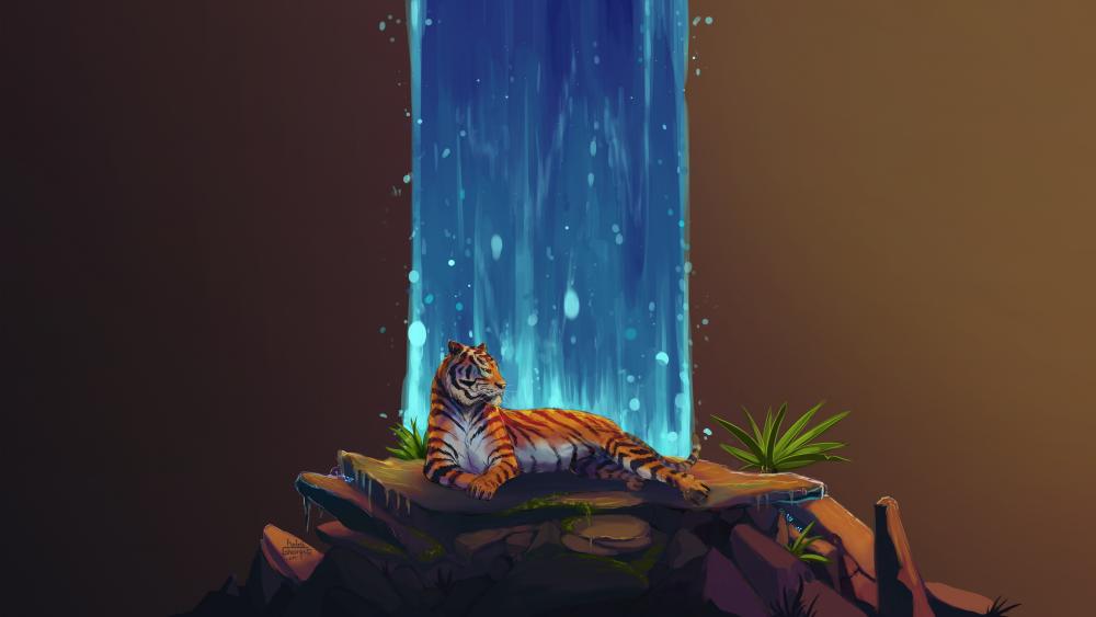 Tiger Waterfall Art wallpaper