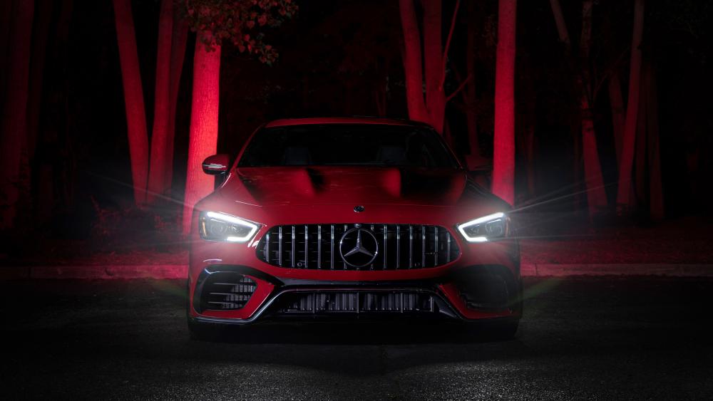 Red Mercedes-AMG GT63 S in the night forest wallpaper