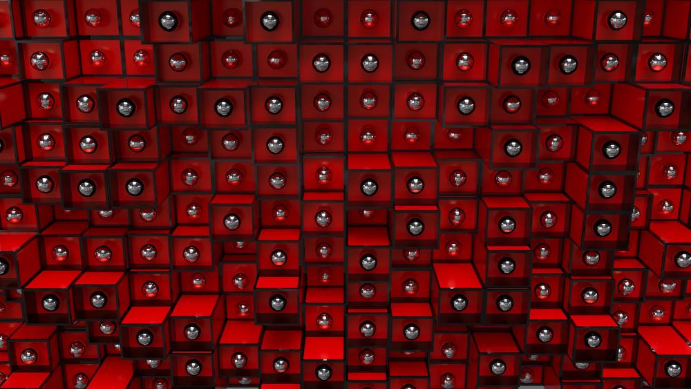 Dynamic Red Abstract Design with Metallic Elements wallpaper