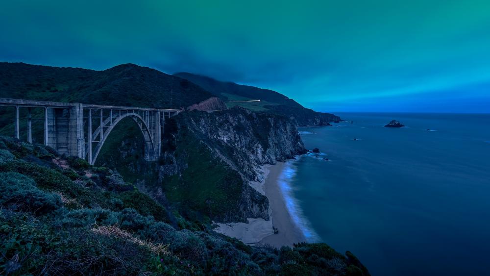 Majestic Coastal Bridge at Twilight wallpaper