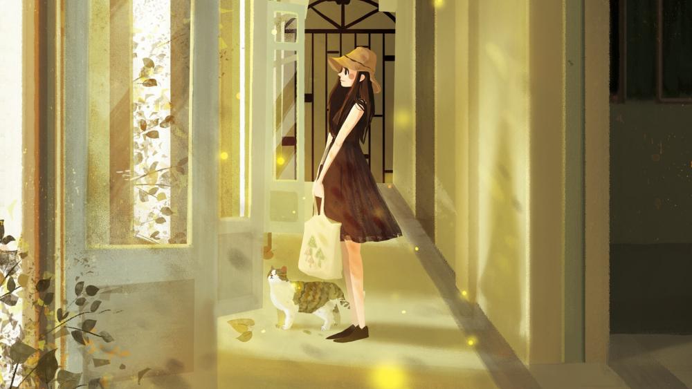 Girl With Cat wallpaper