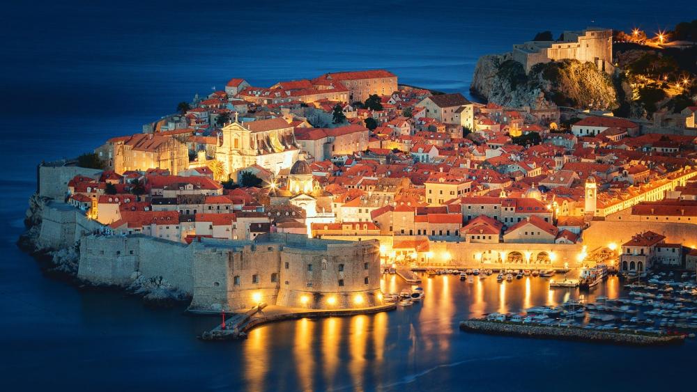 Old Town Illuminated by Night wallpaper