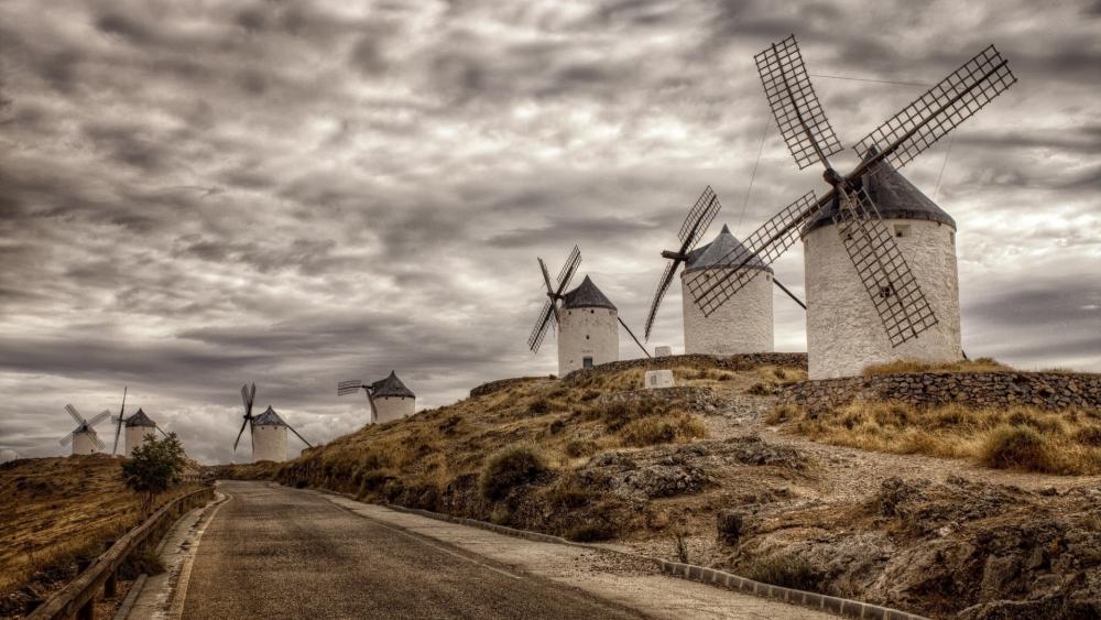 Windmills Against a Dramatic Sky wallpaper