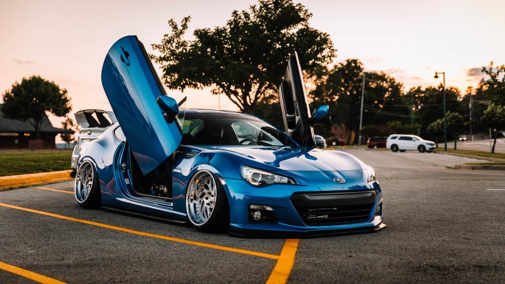 Sleek Blue Sports Car with Scissor Doors wallpaper