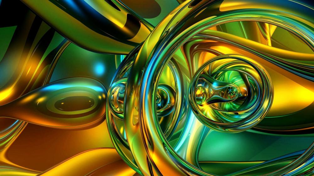 Mesmerizing Golden and Green Abstract Swirls wallpaper