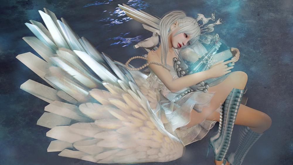 Mystical Angel Holding a Lantern wallpaper